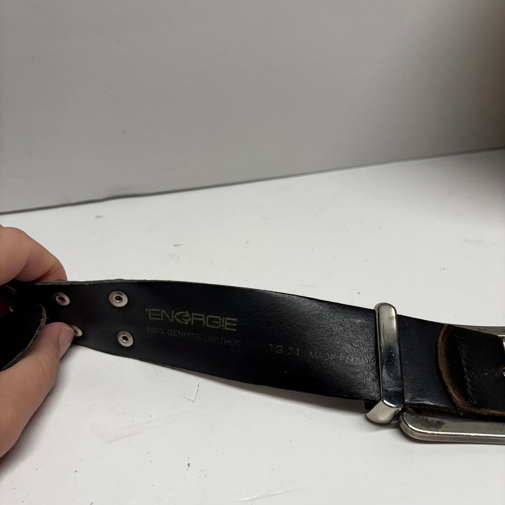 Energie Mens Black Studded Leather Belt 34 Made in Italy Punk Rock Distress Y2k - Picture 4 of 4